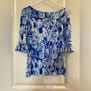 Lilly Pulitzer Waverly Ruffle Top/Short Sleeve Blouse - Size XXS.  NWT.